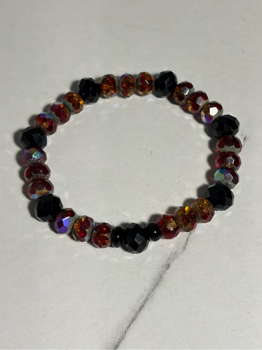Frosted Orange and Black Glass Stretch Bracelet